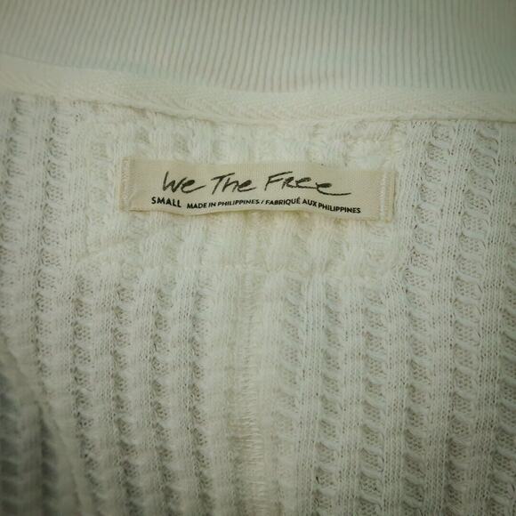 Free People Size Small S Ivory Bone Raymond Thermal Waffle Collar Oversize Top - Picture 4 of 7